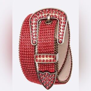 Red Genuine Leather Crystal Fashion Belt